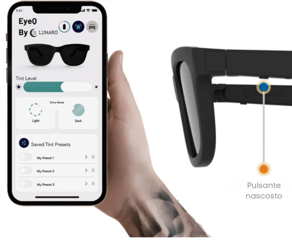 EyeQ Occhiali da sole intelligenti con lenti regolabili e sistema audio integrato. 🔥 Offerta esclusiva per te! 🔥